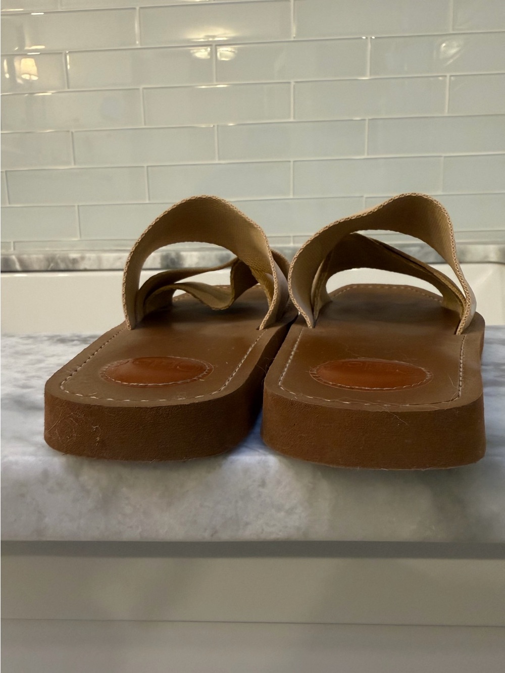 Chloé Woody Logo Slide Sandals in Tan and White size 38 - Picture 9 of 16